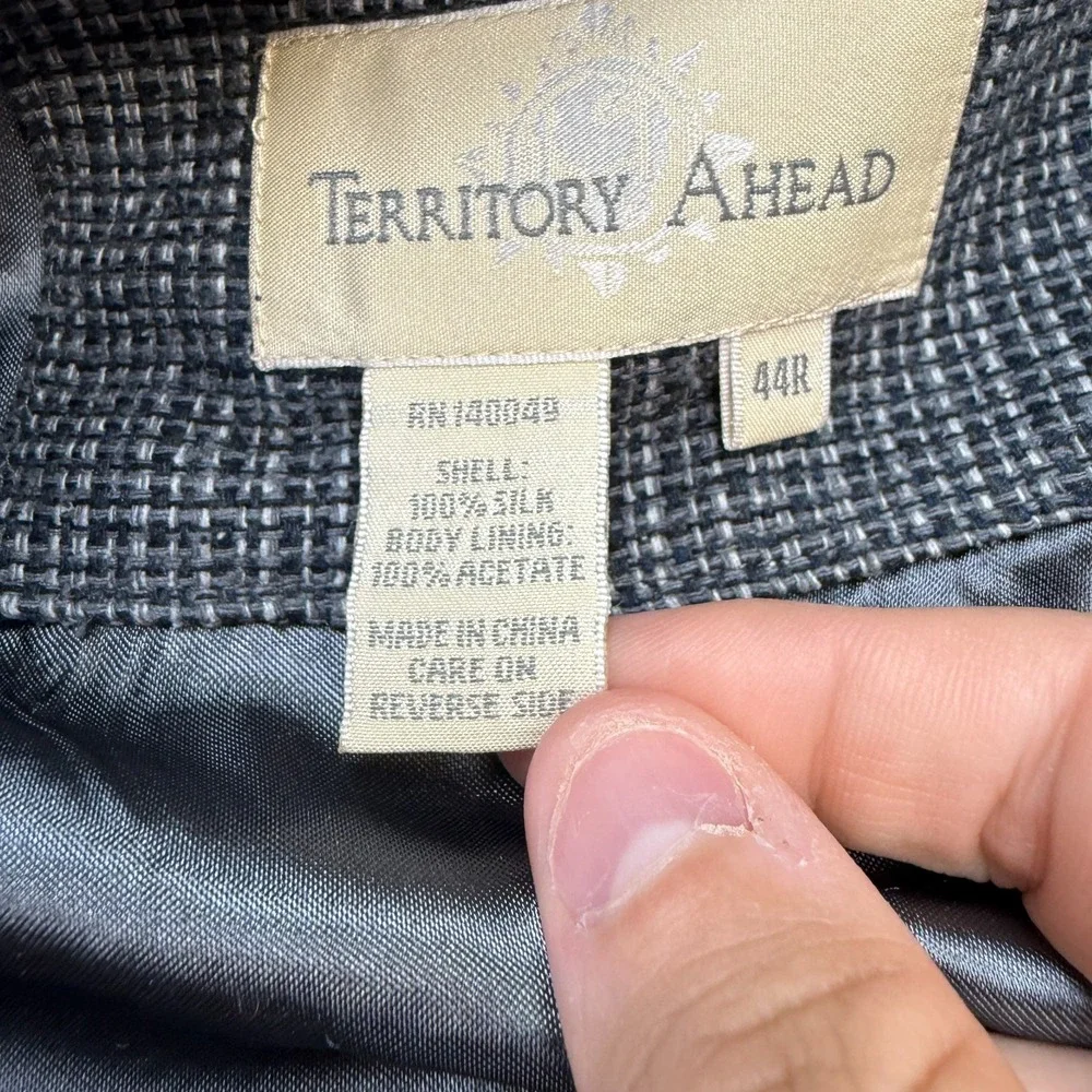 Territory Ahead‎ Blazer Jacket Mens 44R Silk Blue Gray Woven Coat Three Button